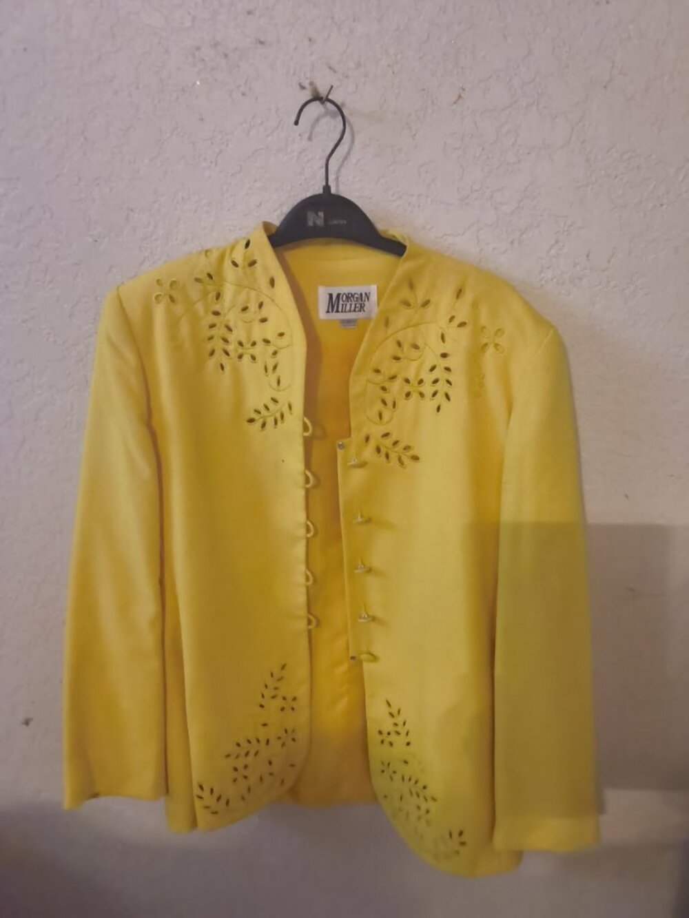 Morgan Miller Yellow Blazer Size 12 Embroidered Cutout Jacket Statement Piece